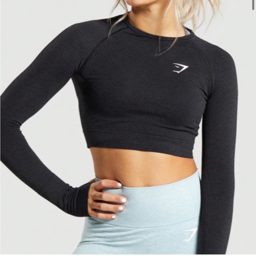 NWT Gymshark Vital Seamless Longsleeve Crop Top Black Marl